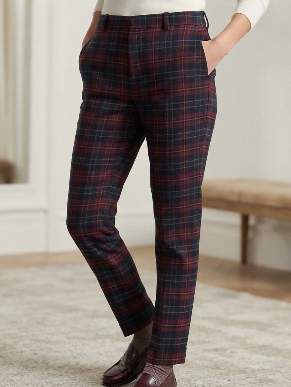 Uniqlo Plaid Tartan Dress Pants Women Tapered Ankle Business Casual Academia XL